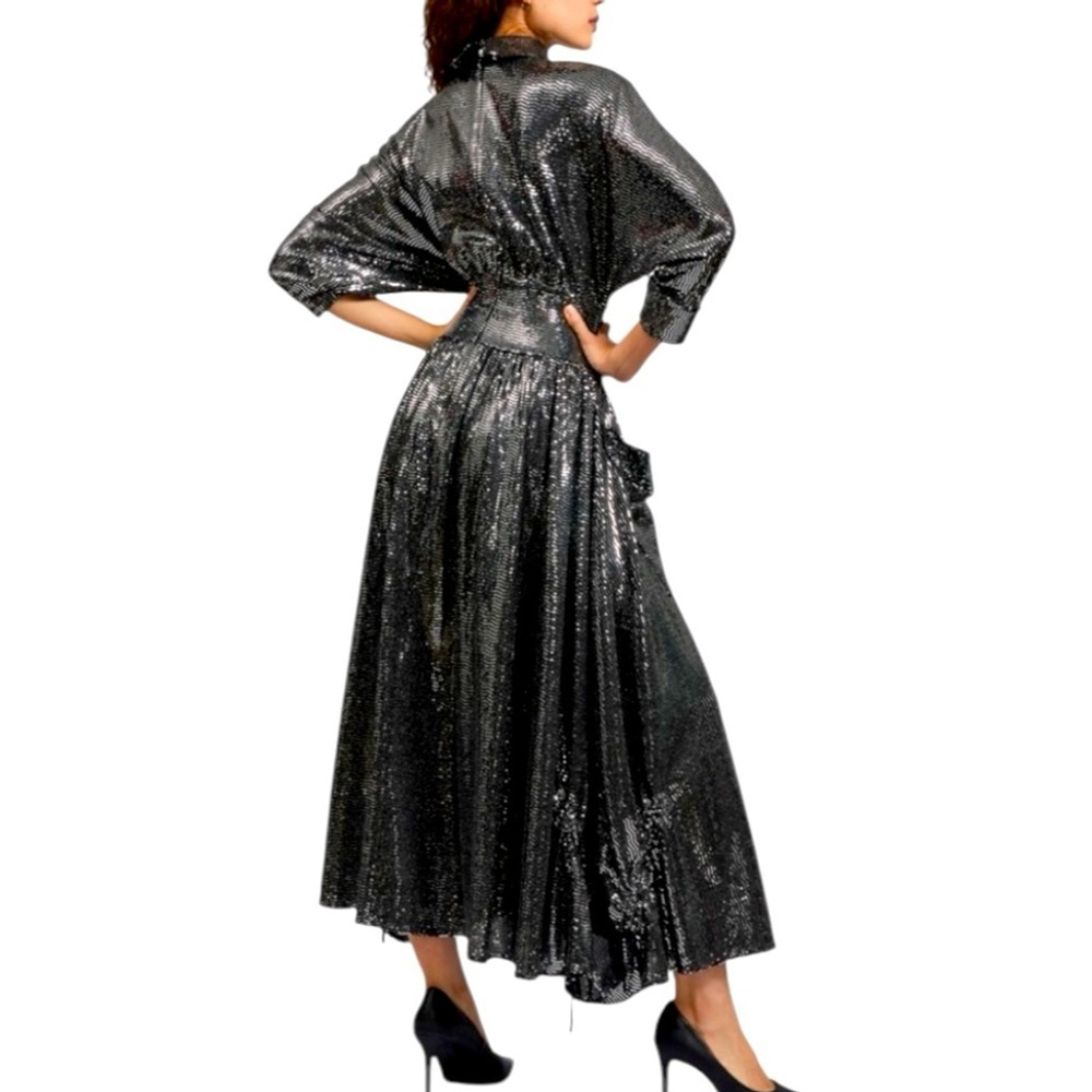 NWT Batsheva Goldie Dress in Silver Sequin Designer Luxury Celeb Style - Picture 3 of 16